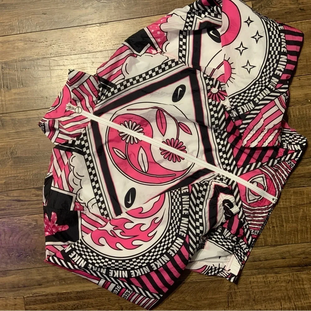 Pink & Black Nike yin & yang Patterned Jacket rare jacket flame eye logo spring